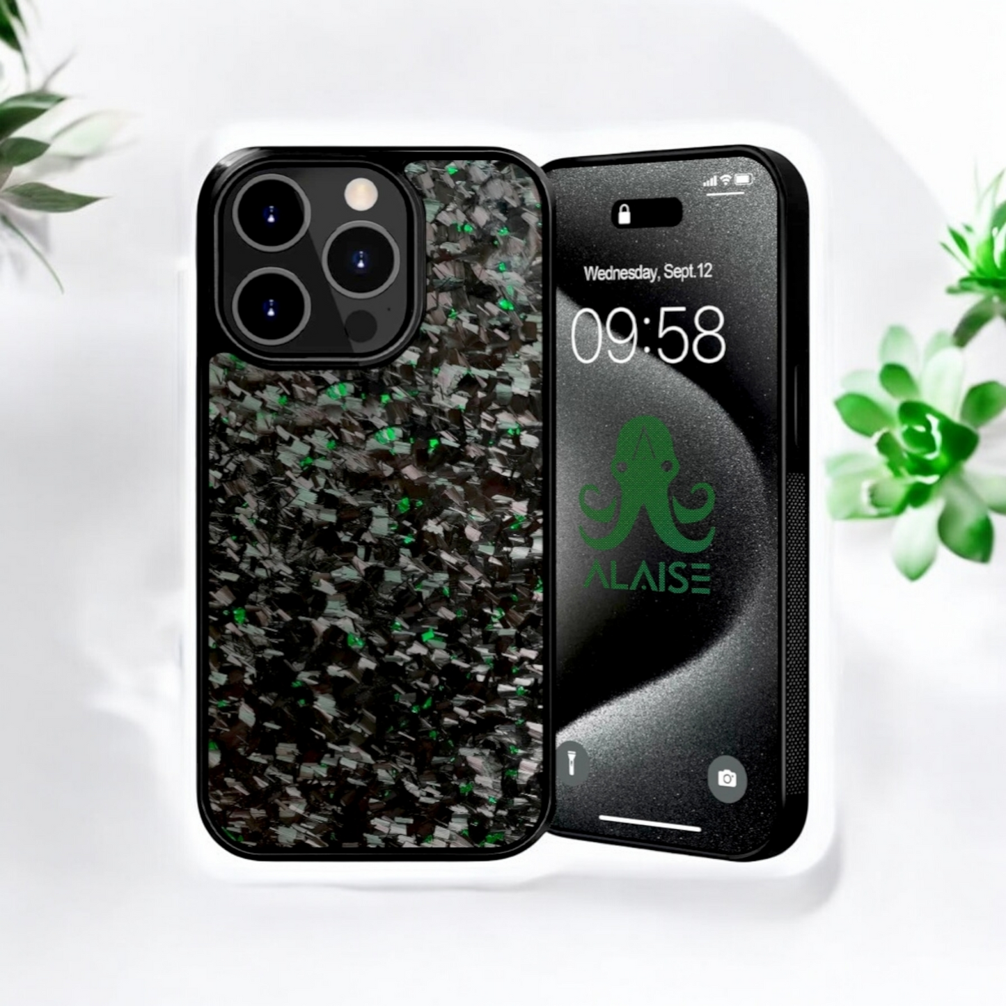 Green Fragment ALAISE™ Series | Forged Carbon Fiber | iPhone Case | MAGSAFE