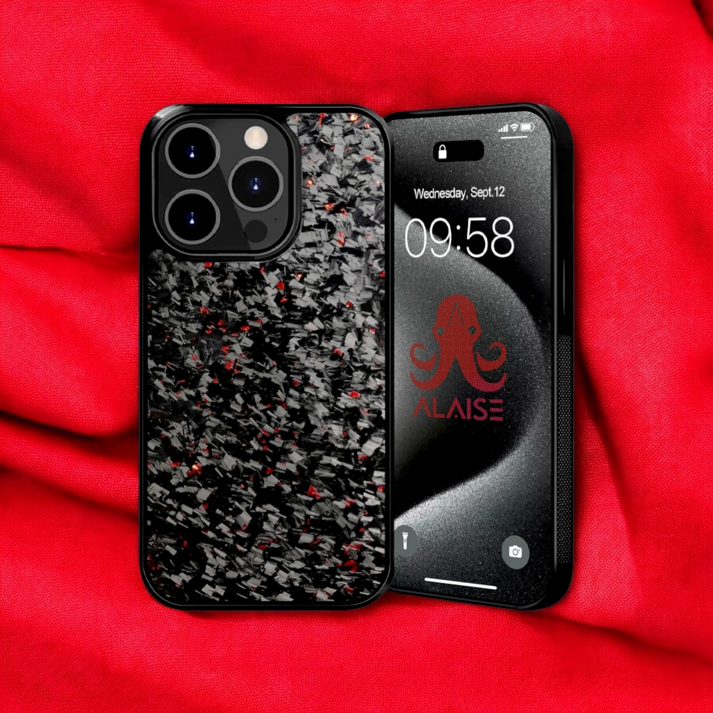 Fragment rouge ALAISE™ Series | Fibre de carbone forgée | Coque iPhone | MAGSAFE