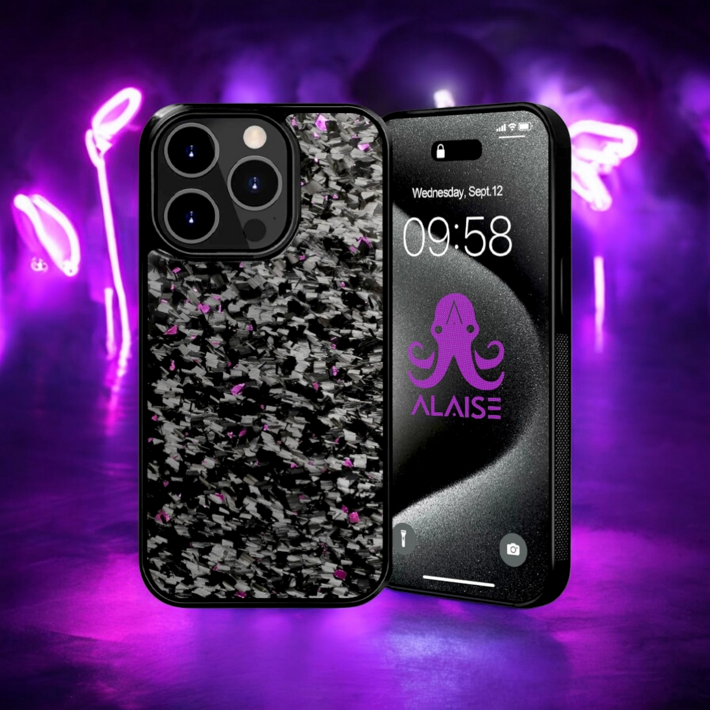 Fragment violet ALAISE™ Series | Fibre de carbone forgée | Coque iPhone | MAGSAFE